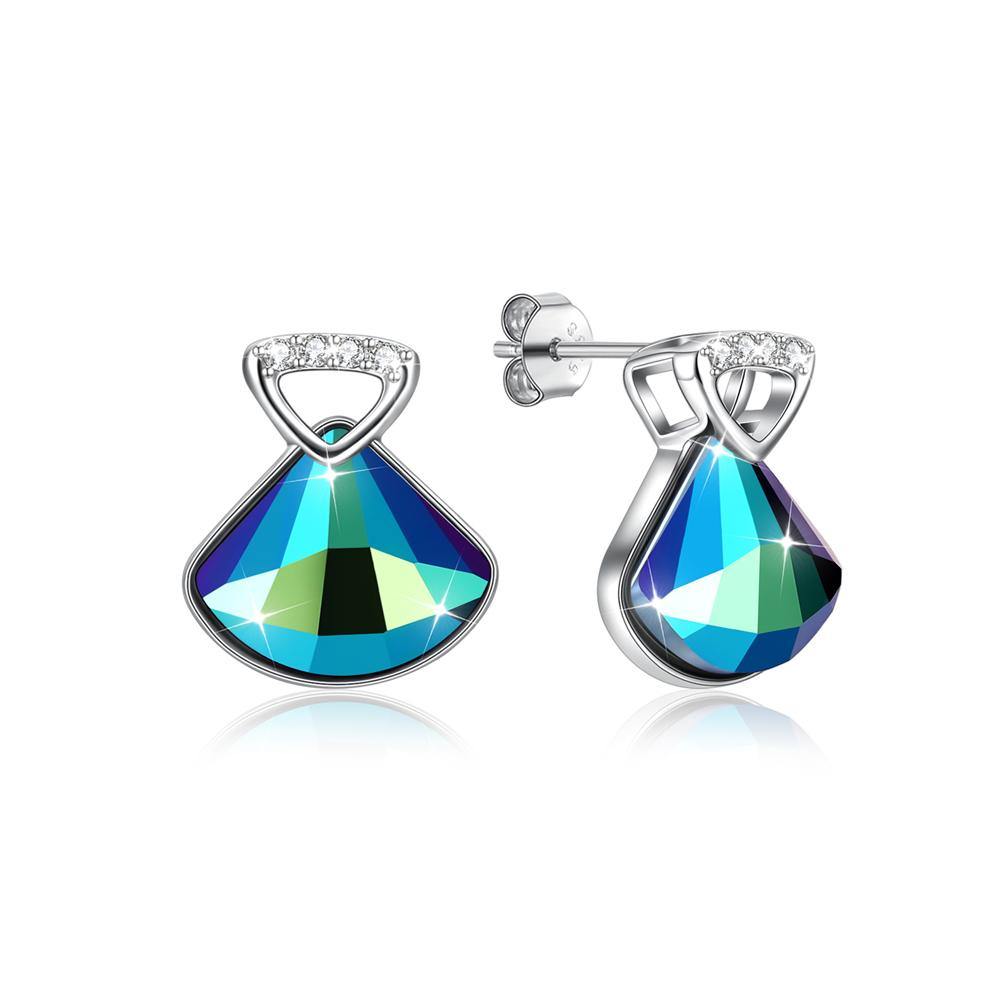 925 Sterling Silver Elegant Fashion Shell Earrings with Blue Austrian Element Crystal - Glamorousky