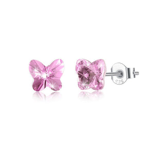 925 Sterling Silve Elegant Noble Romantic Sweet Butterfly Earrings with Pink Austrian Element Crystal - Glamorousky