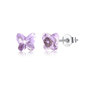 925 Sterling Silve Elegant Noble Romantic Sweet Butterfly Earrings with Purple Austrian Element Crystal - Glamorousky