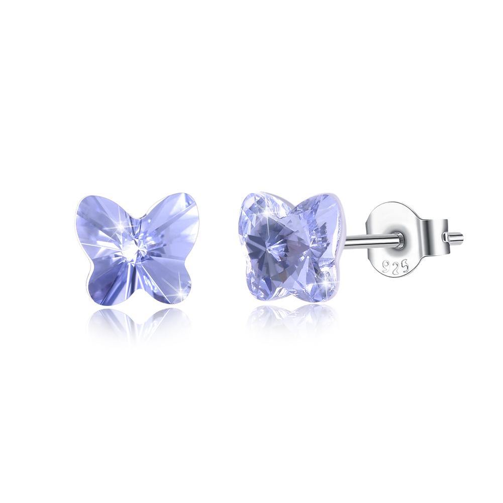 925 Sterling Silve Elegant Noble Romantic Sweet Fantasy Butterfly Earrings with Light Blue Austrian Element Crystal - Glamorousky