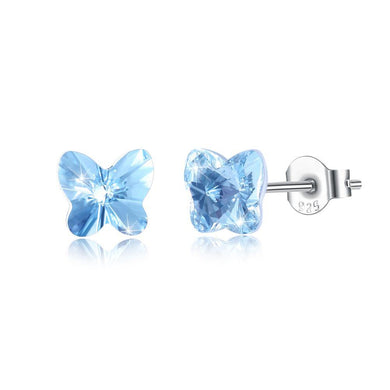 925 Sterling Silve Elegant Noble Romantic Sweet Fantasy Blue Butterfly Earrings with Austrian Element Crystal - Glamorousky
