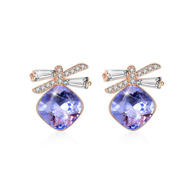 925 Sterling Silve Sparkling Elegant Noble Romantic Sweet Fantasy Purple Butterfly Earrings with Austrian Element Crystal - Glamorousky