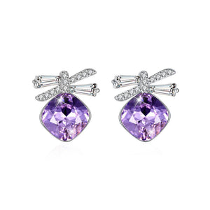925 Sterling Silve Sparkling Elegant Noble Romantic Sweet Fantasy Light Purple Butterfly Earrings with Austrian Element Crystal - Glamorousky