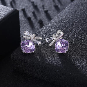 925 Sterling Silve Sparkling Elegant Noble Romantic Sweet Fantasy Light Purple Butterfly Earrings with Austrian Element Crystal - Glamorousky