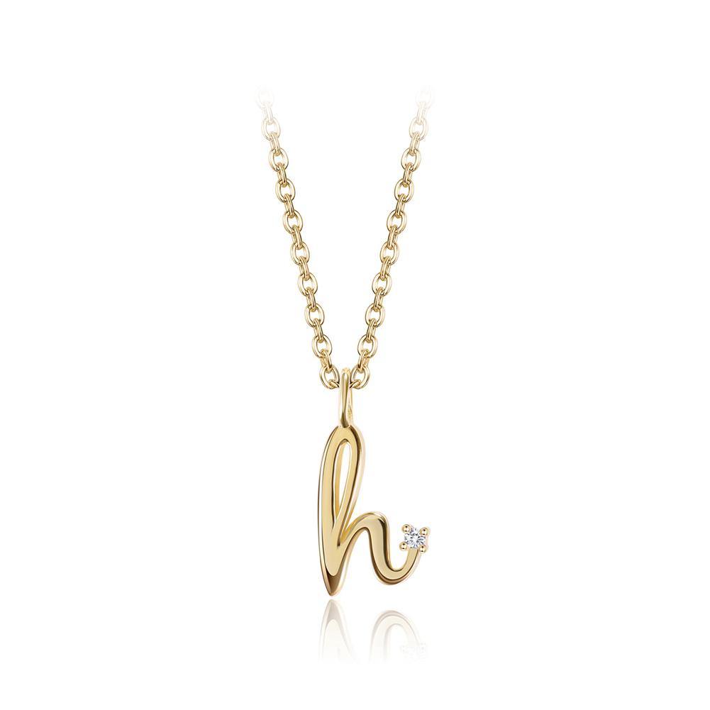 925 Sterling Silver Simple Plated Gold Letter H Pendant with Austrian Element Crystal and Necklace - Glamorousky