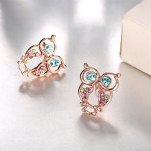 Load image into Gallery viewer, Fashion Cute Plated Rose Gold Owl Stud Earrings with Colorful Austrian Element Crystals - Glamorousky