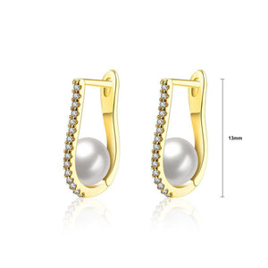 Elegant and Fashion Plated Gold Pearl Earrings with Cubic Zircon - Glamorousky
