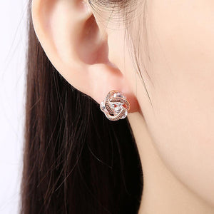 Simple and Fashion Plated Rose Gold Spherical Cubic Zircon Stud Earrings - Glamorousky