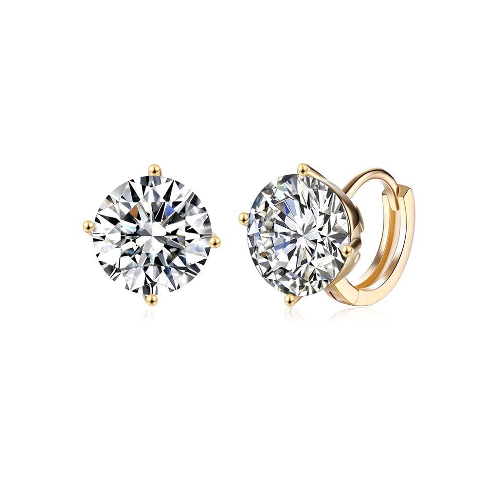 Simple and Fashion Plated Champagne Gold Round Cubic Zircon Earrings - Glamorousky