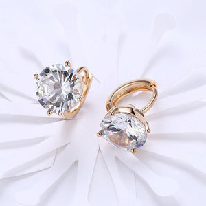 Simple and Fashion Plated Champagne Gold Round Cubic Zircon Earrings - Glamorousky