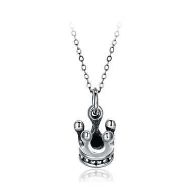 925 Sterling Silver Vintage Personalized Crown Pendant Necklace - Glamorousky