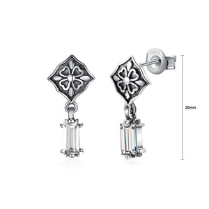 925 Sterling Silver Vintage Four-leafed Clover Pattern Earrings with Cubic Zircon - Glamorousky