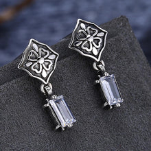Load image into Gallery viewer, 925 Sterling Silver Vintage Four-leafed Clover Pattern Earrings with Cubic Zircon - Glamorousky