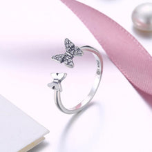 Load image into Gallery viewer, 925 Sterling Silver Vintage Butterfly Cubic Zircon Adjustable Ring - Glamorousky
