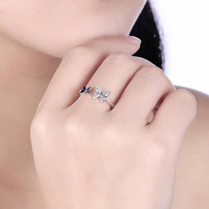 925 Sterling Silver Vintage Butterfly Cubic Zircon Adjustable Ring - Glamorousky