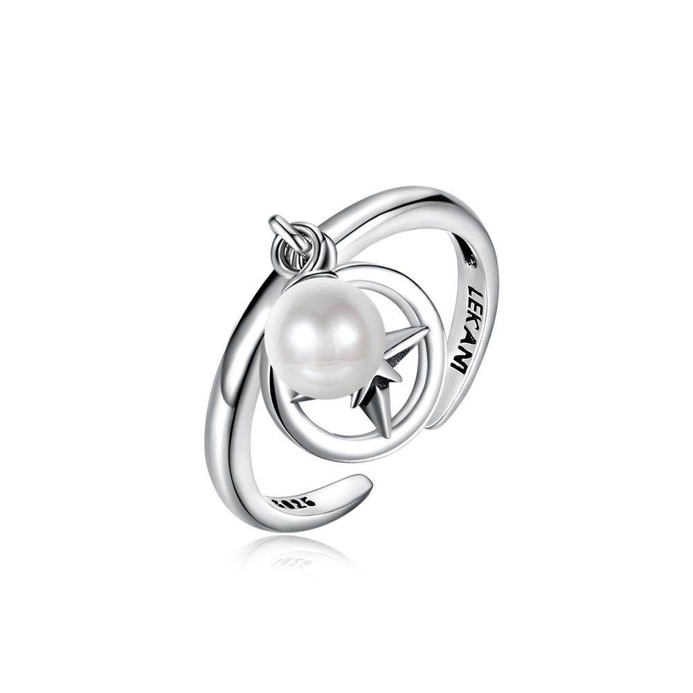 925 Sterling Silver Vintage Elegant Fashion Star Adjustable Opening Ring with Non Natural Pearl - Glamorousky