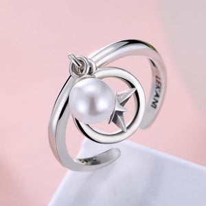 925 Sterling Silver Vintage Elegant Fashion Star Adjustable Opening Ring with Non Natural Pearl - Glamorousky
