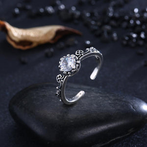 925 Sterling Silver Elegant Fashion Vintage Pattern Adjustable Opening Ring  with Cubic Zircon - Glamorousky