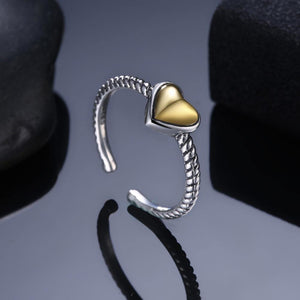 925 Sterling Silver Vintage Elegant Fashion Heart Shape Adjustable Opening Ring - Glamorousky
