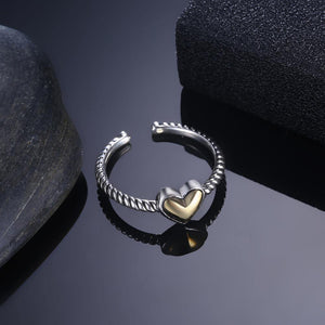 925 Sterling Silver Vintage Elegant Fashion Heart Shape Adjustable Opening Ring - Glamorousky