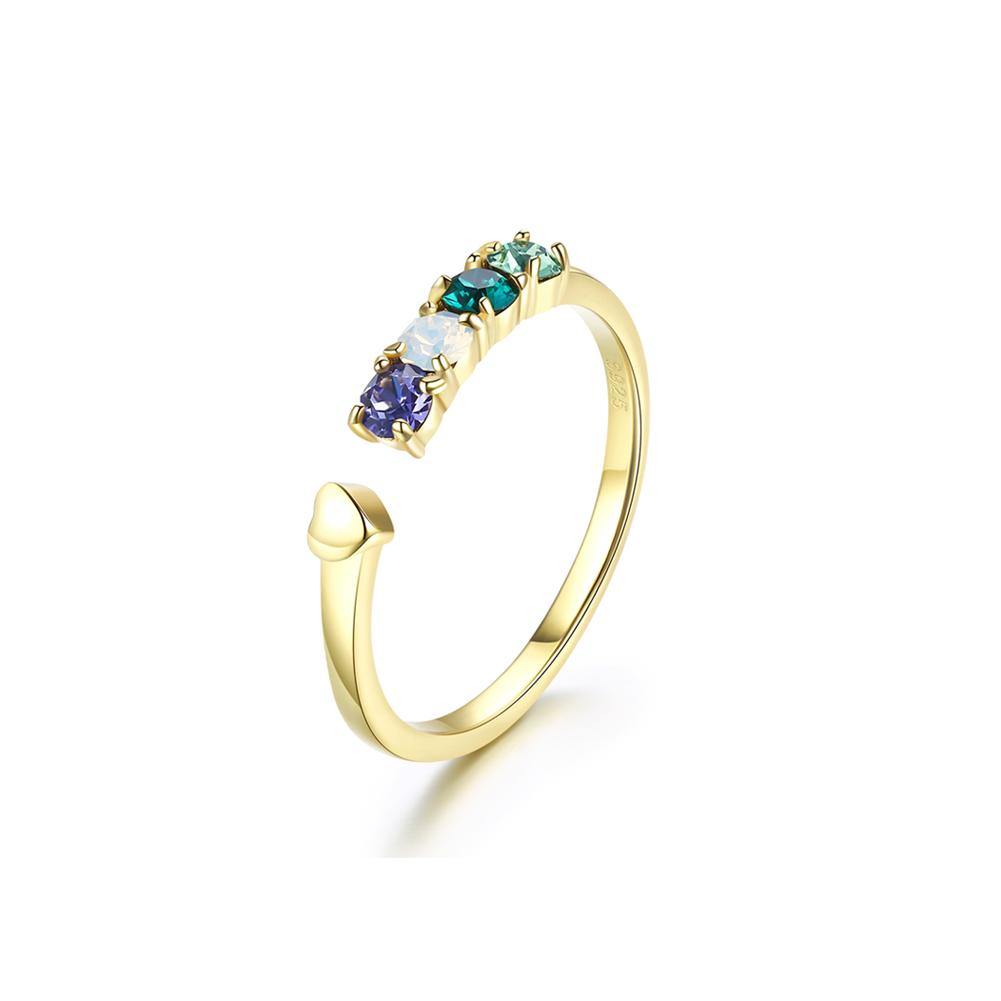 925 Sterling Silver Gold Plated Elegant Noble Fashion Adjustable Opening Ring with Multicolor Austrian Element Crystal - Glamorousky