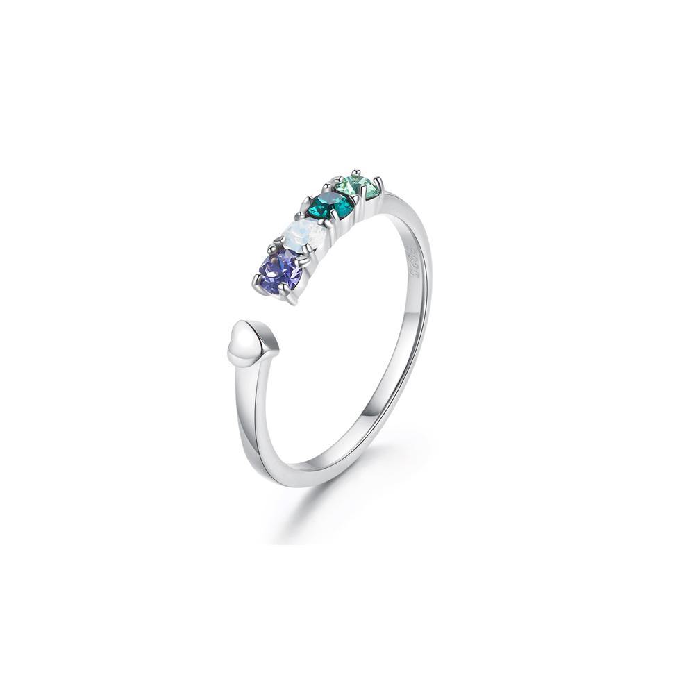 925 Sterling Silver Elegant Noble Fashion Adjustable Opening Ring with Multicolor Austrian Element Crystal - Glamorousky