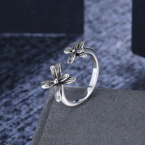 925 Sterling Silver Vintage Elegant Noble Fashion Flower Adjustable Opening Ring - Glamorousky