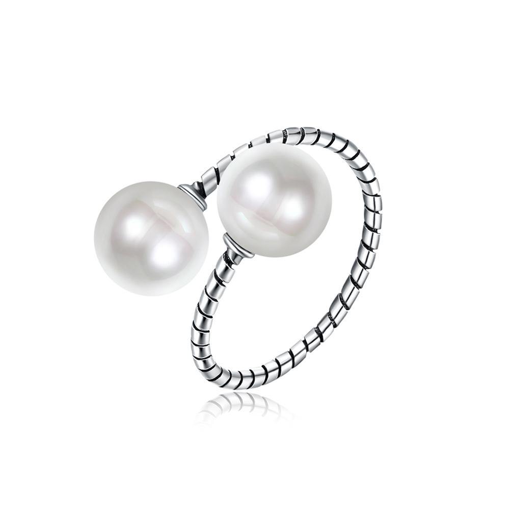 925 Sterling Silver Simple Vintage Elegant Noble Fashion Adjustable Opening Non Natural Pearl Ring - Glamorousky