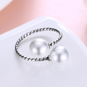 925 Sterling Silver Simple Vintage Elegant Noble Fashion Adjustable Opening Non Natural Pearl Ring - Glamorousky