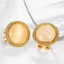 Load image into Gallery viewer, Fashion and Elegant Plated Gold Round Chrysoberyl Cat Eye Opal Stud Earrings with Austrian Element Crystal - Glamorousky
