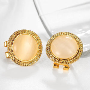 Fashion and Elegant Plated Gold Round Chrysoberyl Cat Eye Opal Stud Earrings with Austrian Element Crystal - Glamorousky