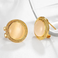 Load image into Gallery viewer, Fashion and Elegant Plated Gold Round Chrysoberyl Cat Eye Opal Stud Earrings with Austrian Element Crystal - Glamorousky