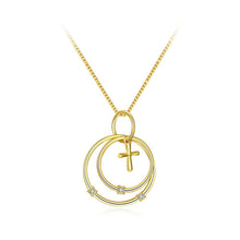 Load image into Gallery viewer, Simple Plated Gold Cross Circle Pendant with Austrian Element Crystal and Necklace - Glamorousky