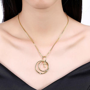 Simple Plated Gold Cross Circle Pendant with Austrian Element Crystal and Necklace - Glamorousky
