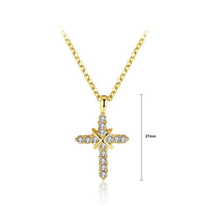 Fashion Plated Gold Cross Pendant with Austrian Element Crystal and Necklace - Glamorousky