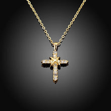 Load image into Gallery viewer, Fashion Plated Gold Cross Pendant with Austrian Element Crystal and Necklace - Glamorousky