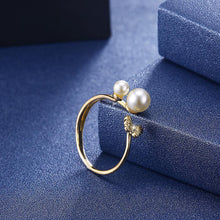 Load image into Gallery viewer, 925 Sterling Silver Gold Plated Elegant Fashion Butterfly Adjustable Pearl Ring - Glamorousky