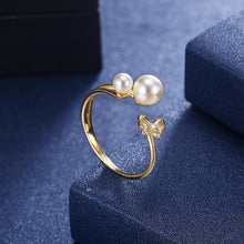 Load image into Gallery viewer, 925 Sterling Silver Gold Plated Elegant Fashion Butterfly Adjustable Pearl Ring - Glamorousky