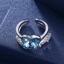 Load image into Gallery viewer, 925 Sterling Silve Elegant Romantic Sweet Fantasy Butterfly Adjustable Opening Ring with Blue Austrian Element Crystal - Glamorousky
