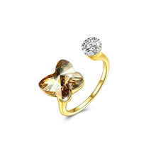 Load image into Gallery viewer, 925 Sterling Silve Gold Plated Luxury Elegant Fashion Butterfly Adjustable Opening Ring with Golden Austrian Element Crystal - Glamorousky
