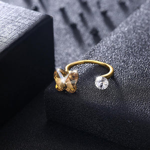 925 Sterling Silve Gold Plated Luxury Elegant Fashion Butterfly Adjustable Opening Ring with Golden Austrian Element Crystal - Glamorousky