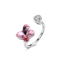 Load image into Gallery viewer, 925 Sterling Silve Elegant Romantic Sweet Pink Austrian Element Crystal Butterfly Adjustable Opening Ring - Glamorousky