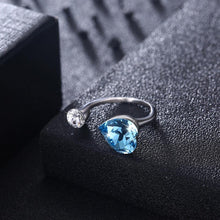 Load image into Gallery viewer, 925 Sterling Silve Elegant Romantic Sweet Blue Austrian Element Crystal Heart Shape Adjustable Opening Ring - Glamorousky