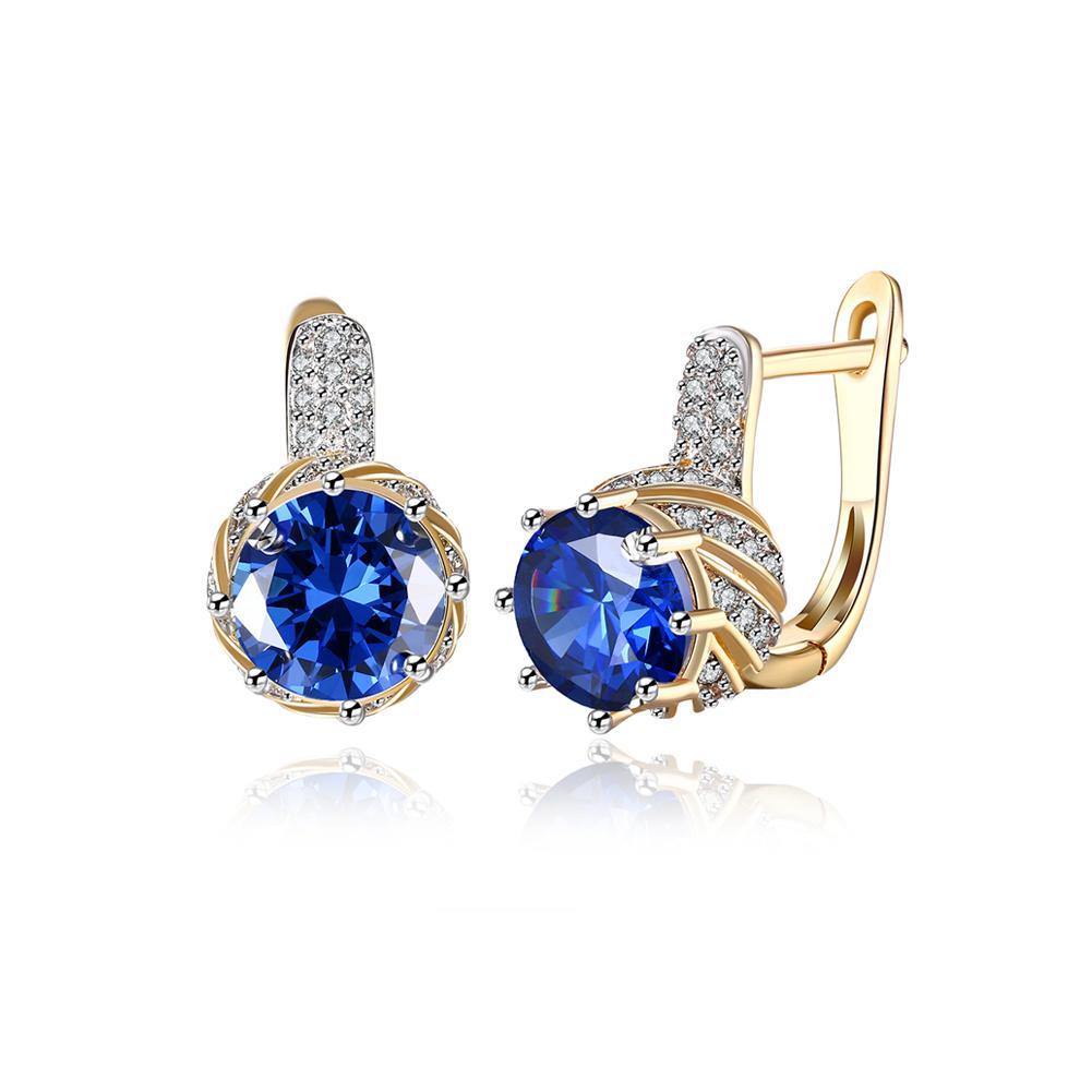 Brilliant and Elegant Plated Champagne Gold Geometric Round Blue Austrian Element Crystal Earrings - Glamorousky