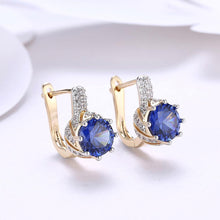 Load image into Gallery viewer, Brilliant and Elegant Plated Champagne Gold Geometric Round Blue Austrian Element Crystal Earrings - Glamorousky