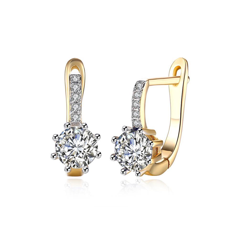Fashion Elegant Plated Champagne Gold Geometric Round Cubic Zirconia Earrings - Glamorousky