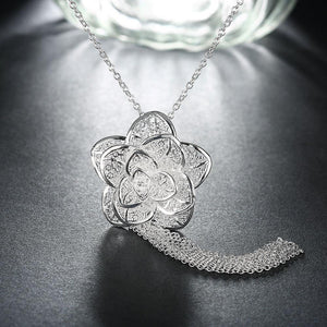 Elegant Romantic Fashion Rose Flower Tassel Pendant Necklace - Glamorousky