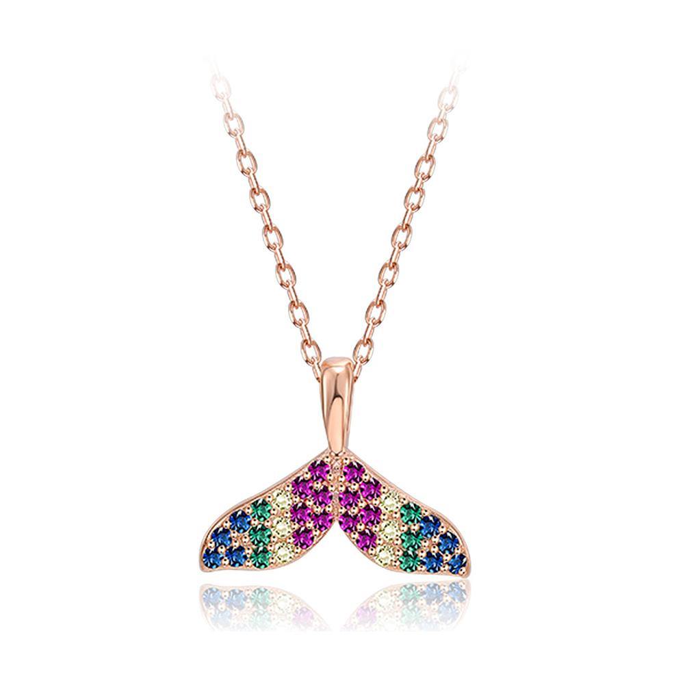 925 Sterling Silver Rose Gold Plated Elegant Fashion Sweet Multicolor Cubic Zircon Fish Tail Pendant Necklace - Glamorousky