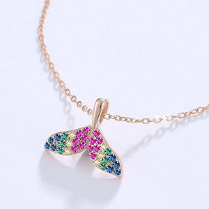 925 Sterling Silver Rose Gold Plated Elegant Fashion Sweet Multicolor Cubic Zircon Fish Tail Pendant Necklace - Glamorousky