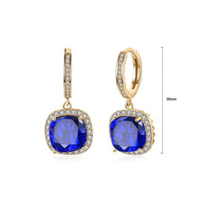 Load image into Gallery viewer, Elegant Plated Champagne Gold Geometric Square Blue Cubic Zircon Earrings - Glamorousky
